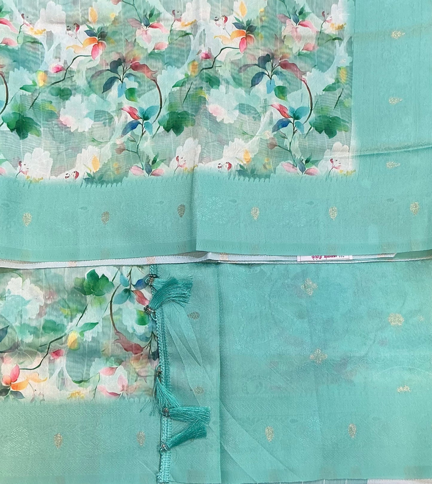 Digital Print Cotton Saree Sapphire Colour with Floral Pattern