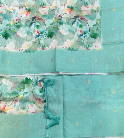 Digital Print Cotton Saree Sapphire Colour with Floral Pattern