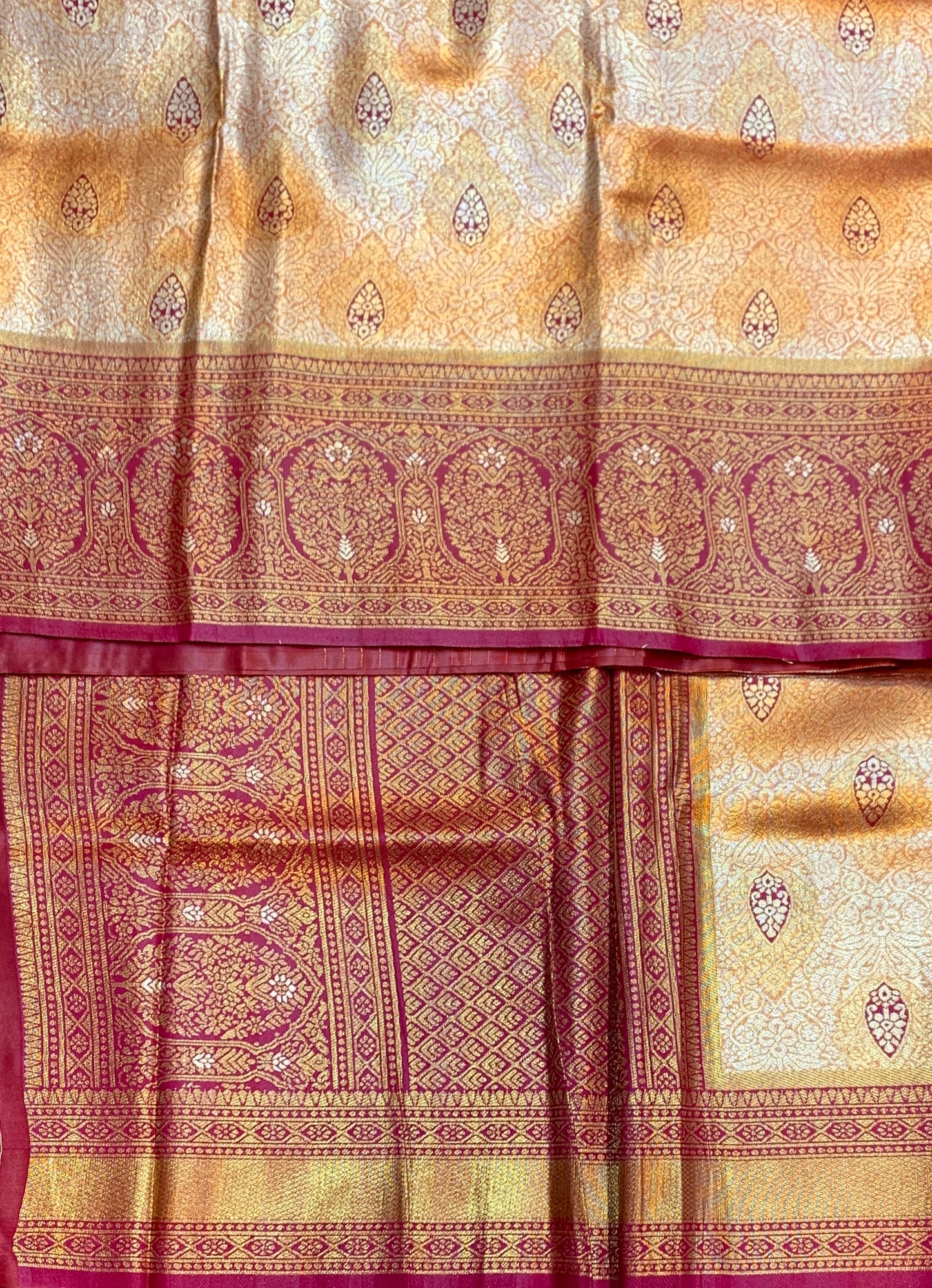 Fancy Tissue Saree Golden Orange Colour with Pink Border