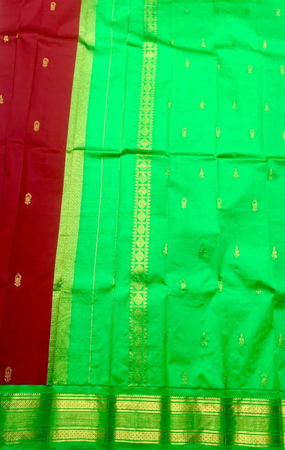 Pure Kanchipuram Silk Saree Maroon Colour with Light Green Border