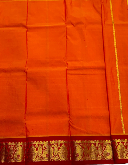 Orange shade Semi silk Kids Pattu Pavadai with Contrast border for age 2 to 5