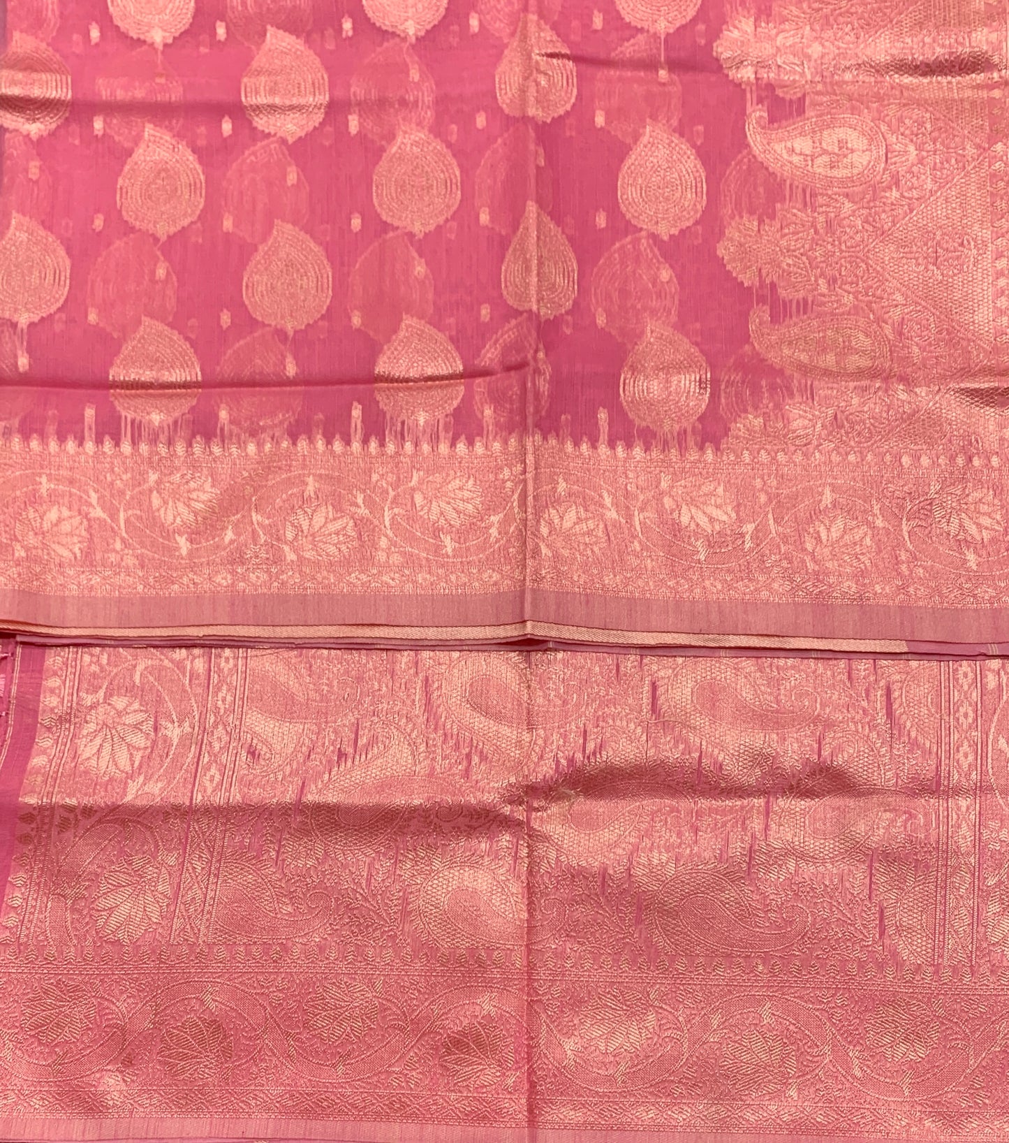 Banaras Katan Saree Baby Pink Colour with Katan Work Border