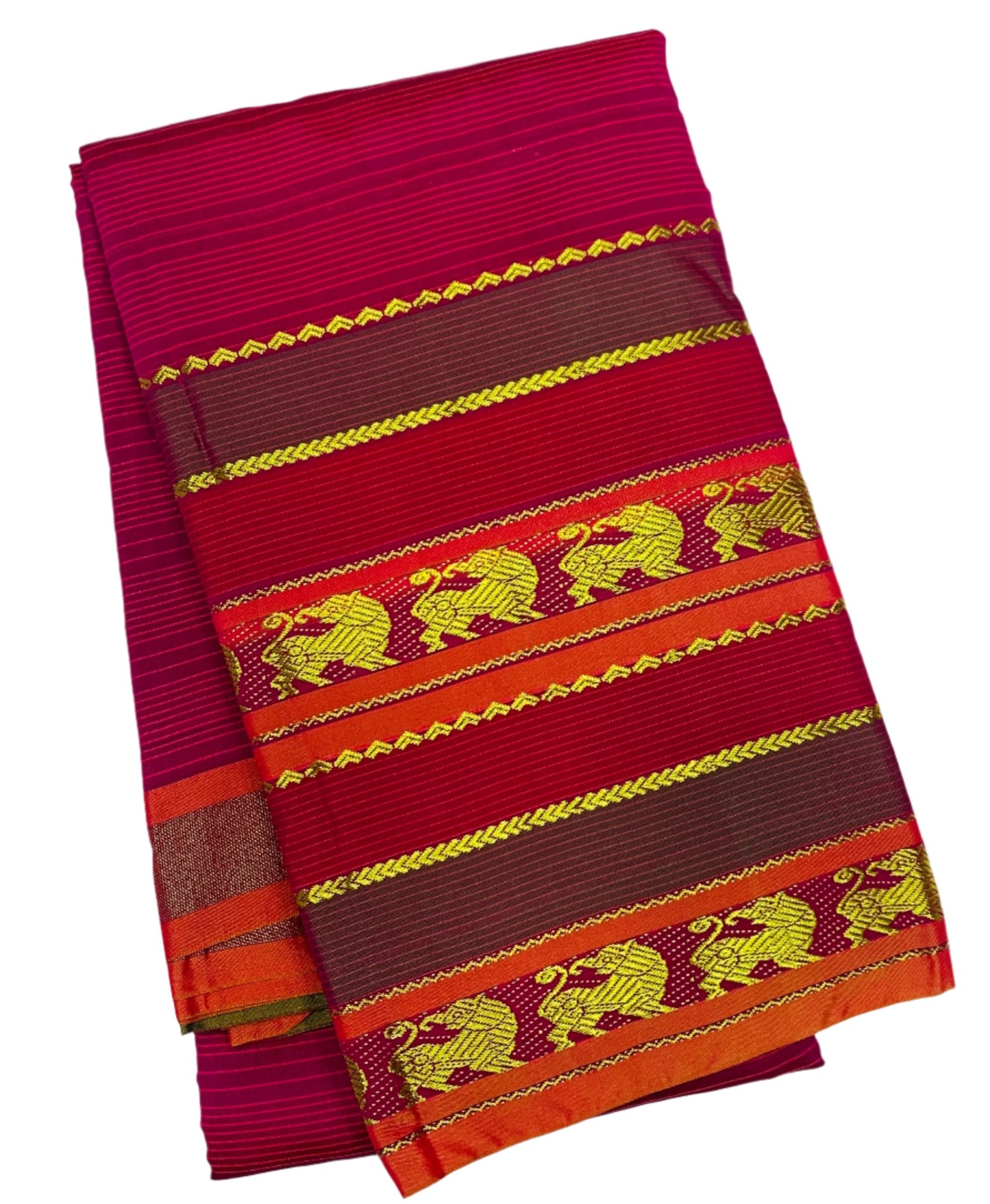 Arani Silk Saree Pink Colour with Olive Green Border with Animal Design