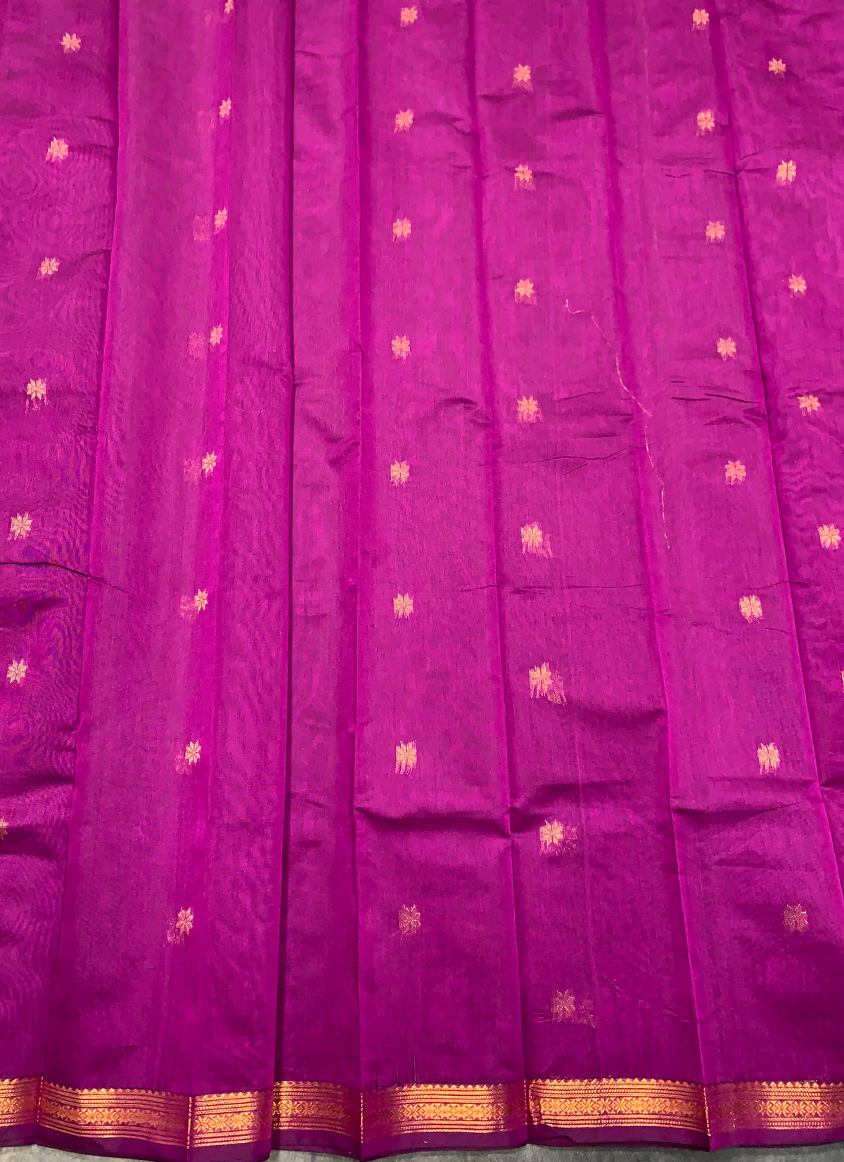 Magenta Colour Silk Cotton Saree with Copper Zari Border
