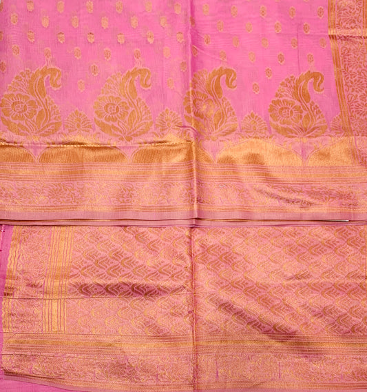 Banaras Katan Saree Baby Pink Colour with Katan Work Border