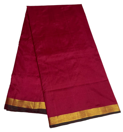 9 yards Pure Kanchipuram Silk Saree Maroon Colour with Golden Zari Border