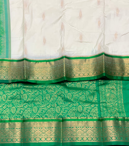 Pure Kanchipuram Silk White Colour with Green Border
