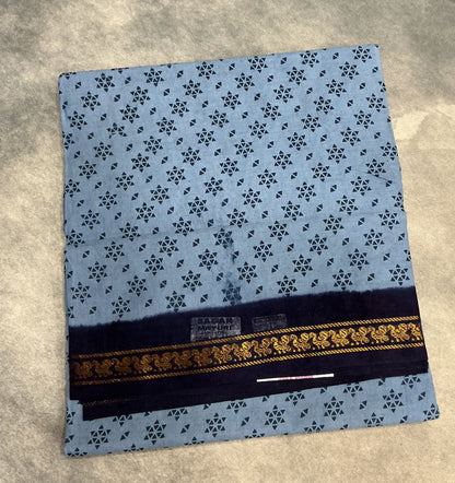 Chettinad Sungudi Cotton Gray Colour with Navy Blue Colour Border