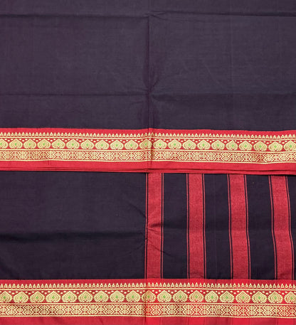 Chettinad Cotton Saree Dark Magenta Colour with Red Colour with Thread Work Border