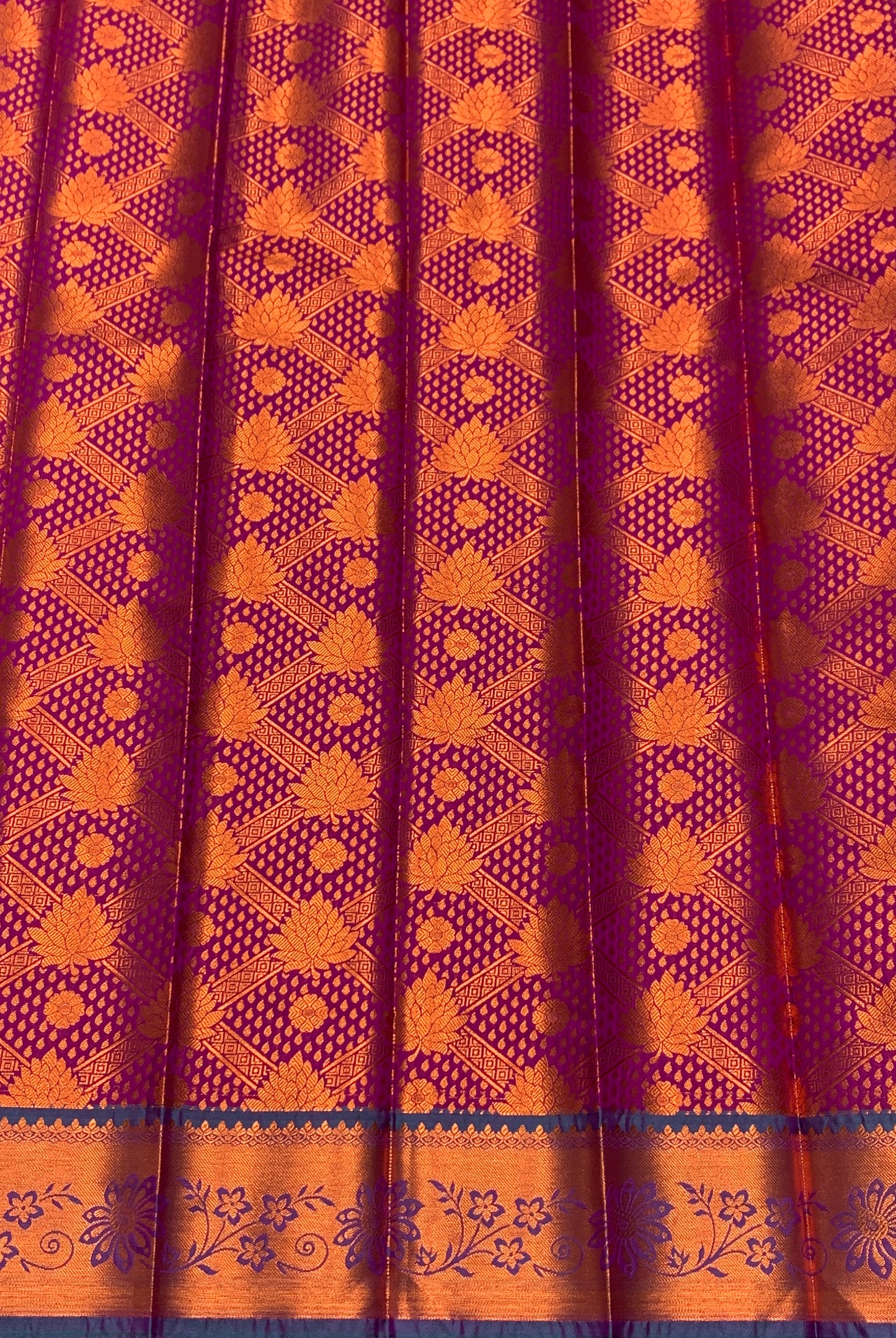 Vegan Silk Saree Magenta Colour with Pink and Copper Border