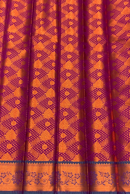 Vegan Silk Saree Magenta Colour with Pink and Copper Border