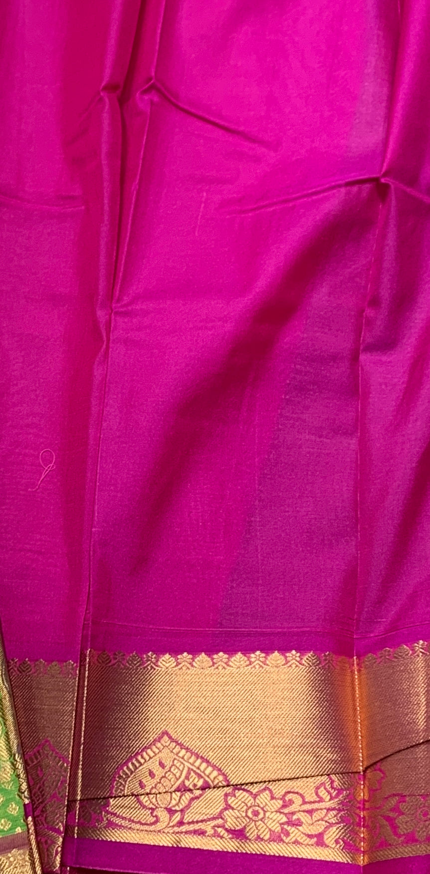 Vegan Silk Saree Light Green Colour with Pink and Copper Border