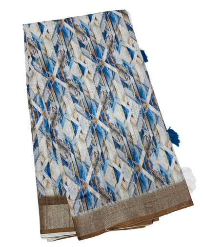 Jute Cotton Saree Brown Shade with Thread Border