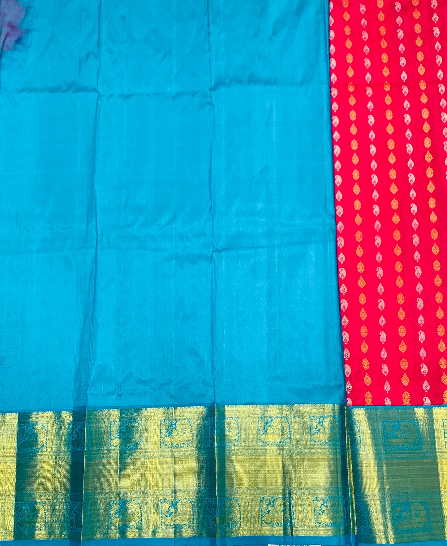 Pink shade Pure Kanchipuram Kids Pattu Pavadai with Contrast border for age 5 to 10