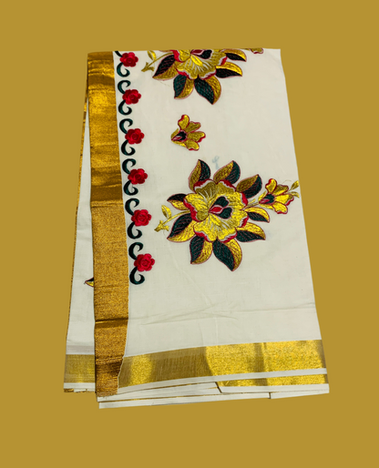 Kerala Cotton Saree Cream Colour with Zari Border