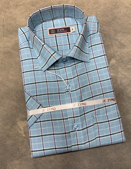 Half Sleeve Blue Colour with Checked Pattern