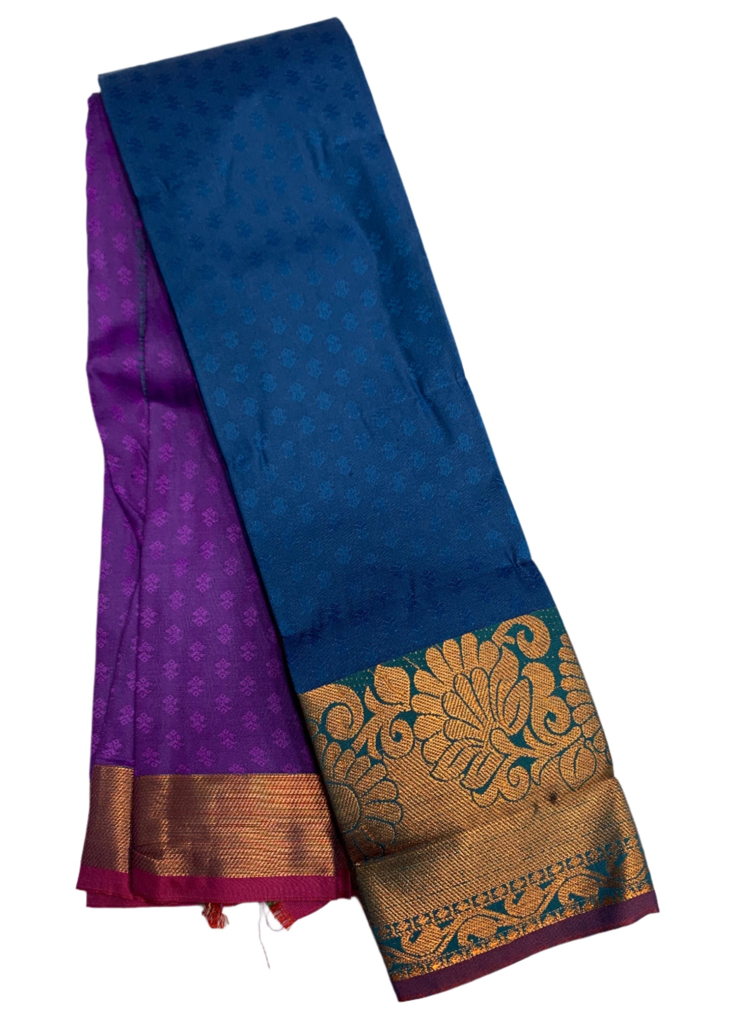 Synthetic Cotton Saree Peaock Blue Shade with Copper Border