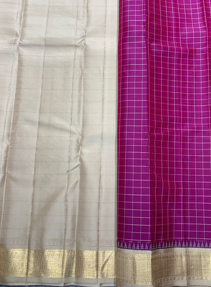 Pure Kanchipuram Silk Magenta Colour with Tussar and Golden Zari Border