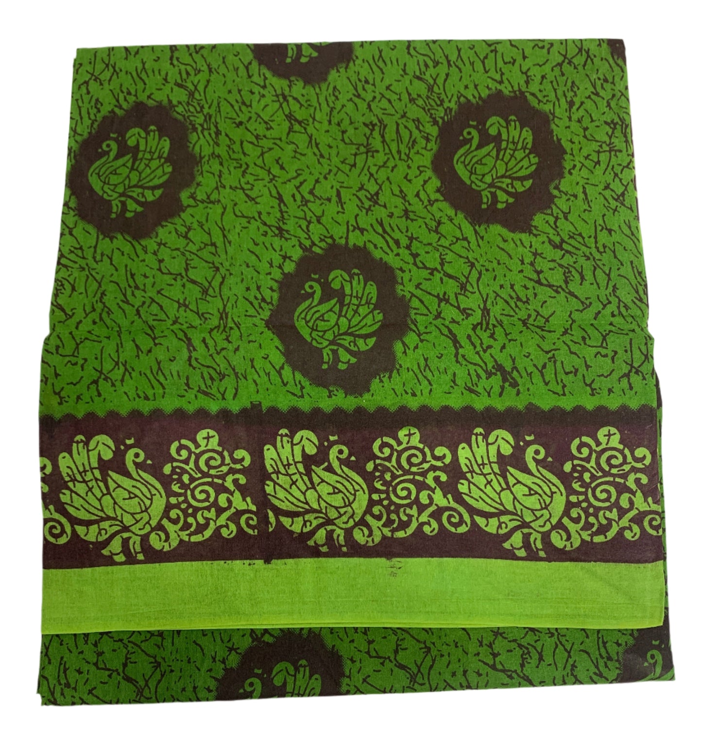 Chettinad Sungudi Cotton Parrot Green Colour with Brown Border