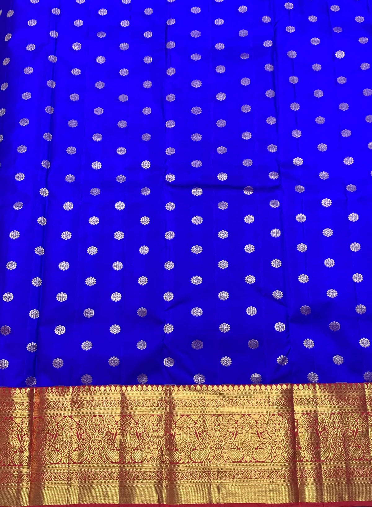 Blue Shade Pure Kanchipuram Kids Pattu Pavadai with Contrast Border for Age Above 10 Years