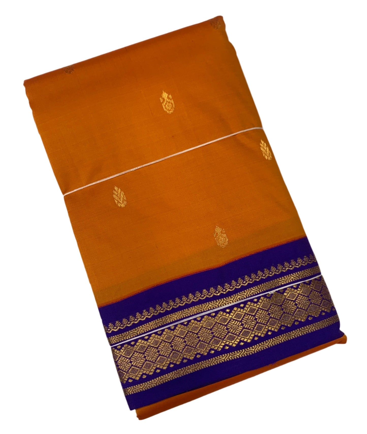 Pure Kanchipuram Silk Mango Yellow Colour with Blue Border