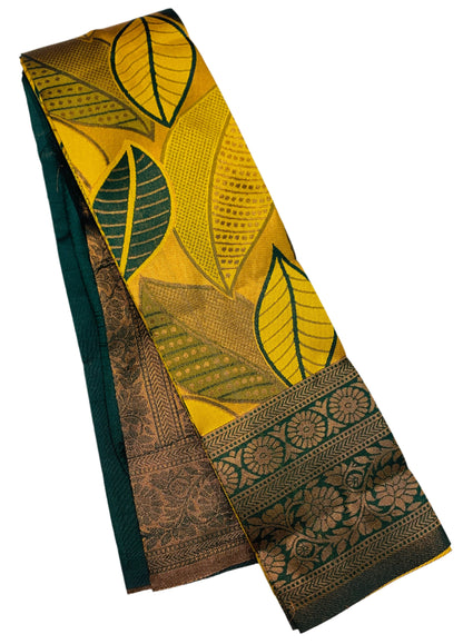 Art Silk Saree Mustard Colour with Leaf Design