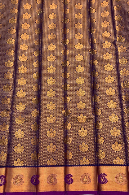 Vegan Silk Saree Blue Colour with Copper and Purple Border