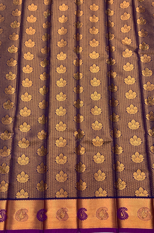 Vegan Silk Saree Blue Colour with Copper and Purple Border