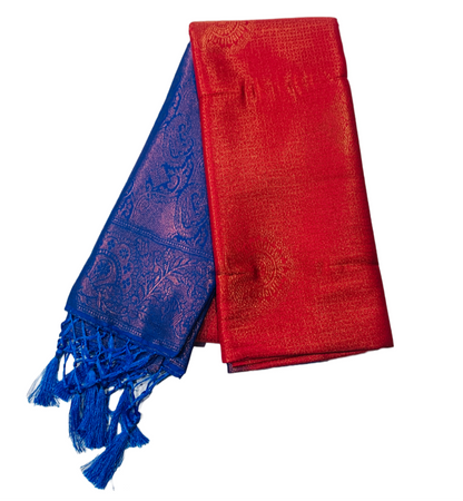 Red shade kuberra pattu with Blue Pallu