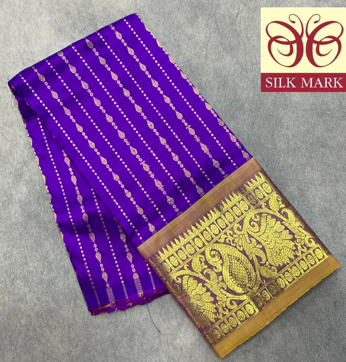 Royal Purple Shade Pure Kanchipuram Kids Pattu Pavadai with Contrast Border for Newborn to 2 Years