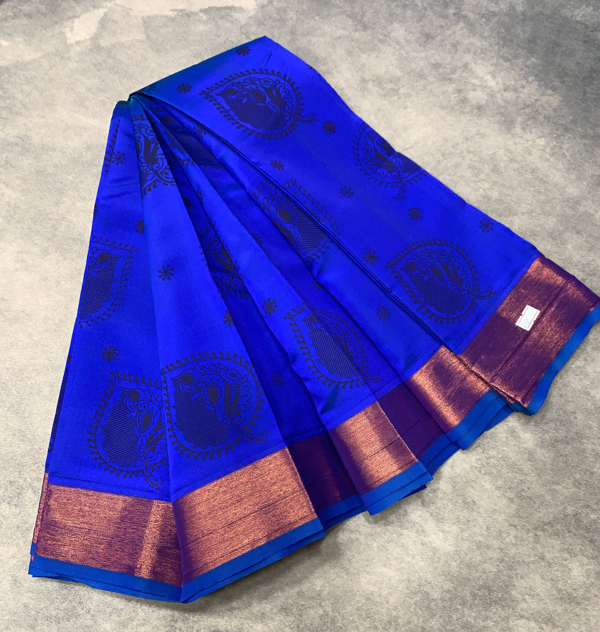 Fancy Cotton Saree Blue Colour with Copper Zari Border