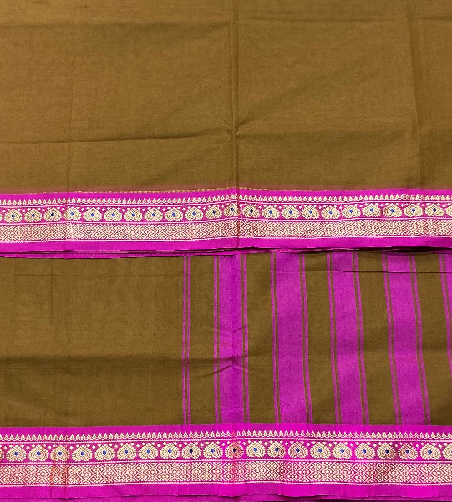 Chettinad Cotton Saree Brown Colour with Pink Colour with Thread Work Border