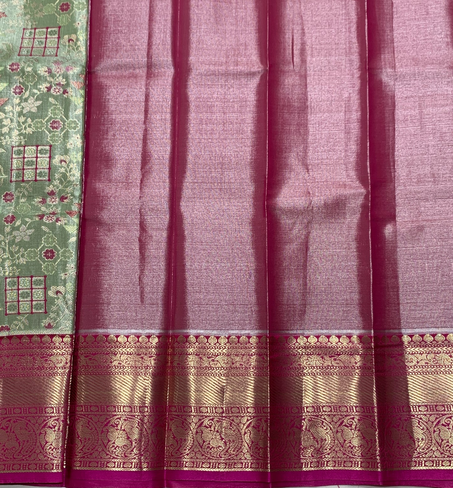 Light Pista Green Shade Vegan Silk Kids Pattu Pavadai with Contrast Border for Newborn to 2 Years