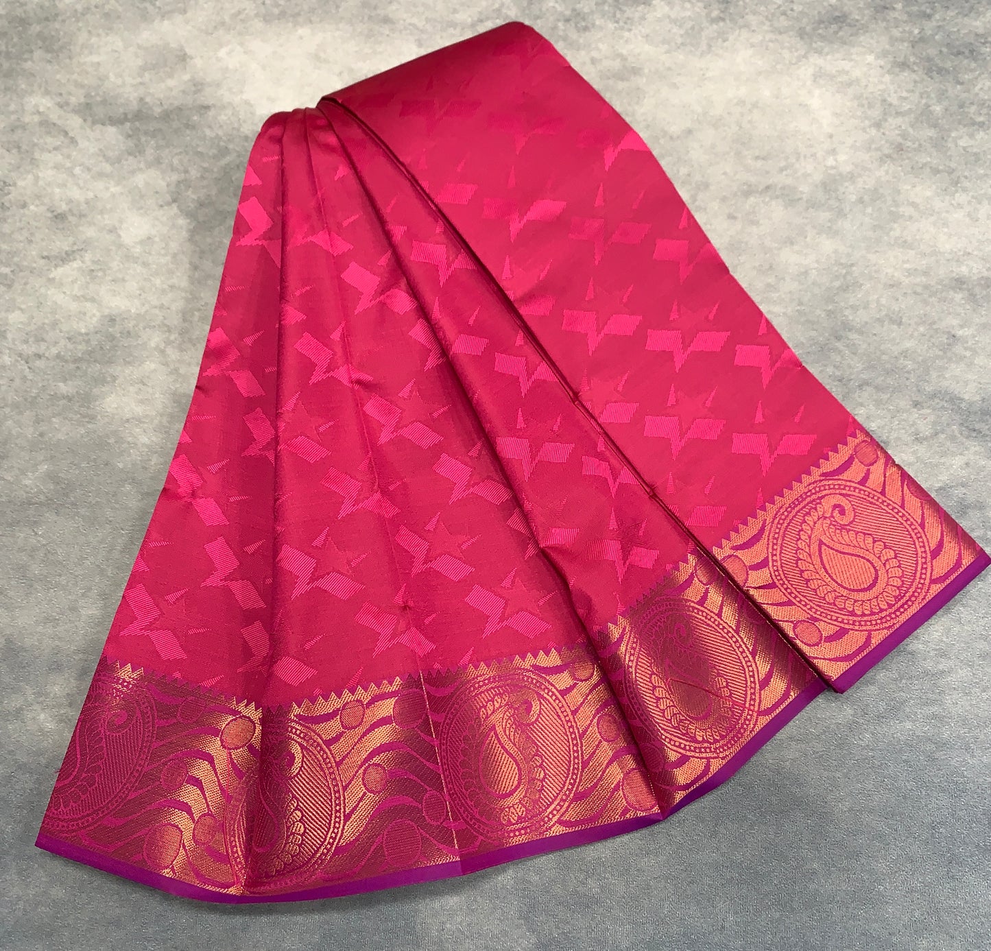 Synthetic Cotton Saree Rani Pink Colour with Copper Border
