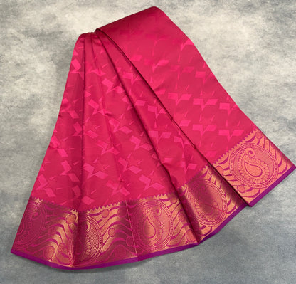 Synthetic Cotton Saree Rani Pink Colour with Copper Border