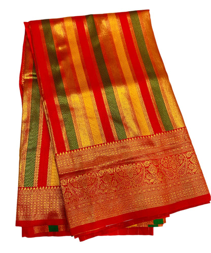 Art Silk  Saree Golden Colour with Red Border