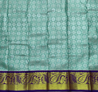 Mint Green Shade Vegan Silk Kids Pattu Pavadai with Contrast Border for Newborn to 2 Years