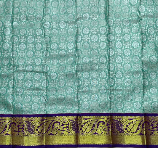 Mint Green Shade Vegan Silk Kids Pattu Pavadai with Contrast Border for Newborn to 2 Years