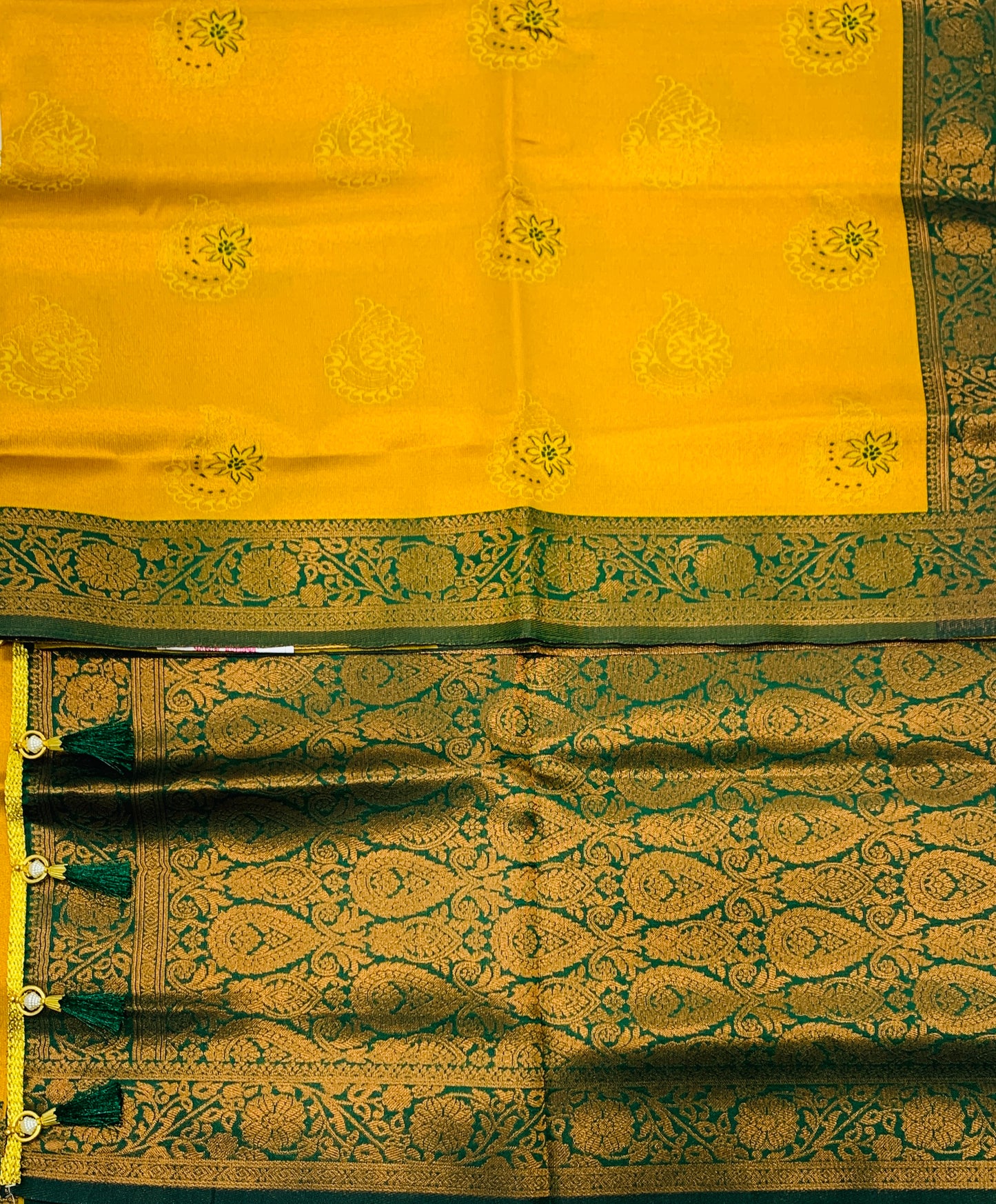 Art Silk Saree Golden Yellow Colour with Green Border