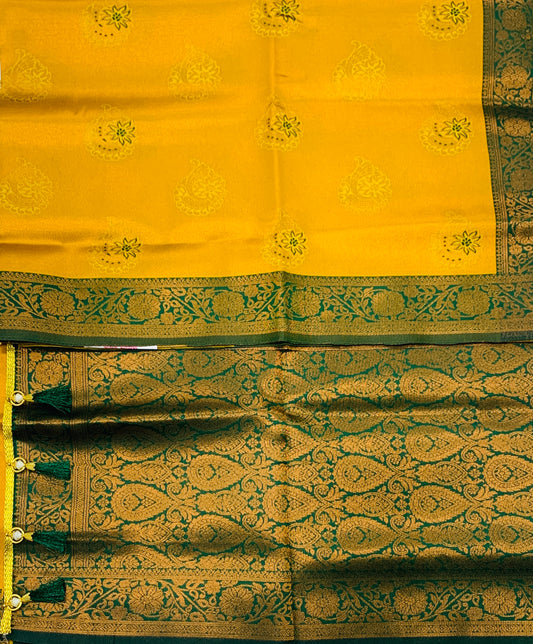 Art Silk Saree Golden Yellow Colour with Green Border