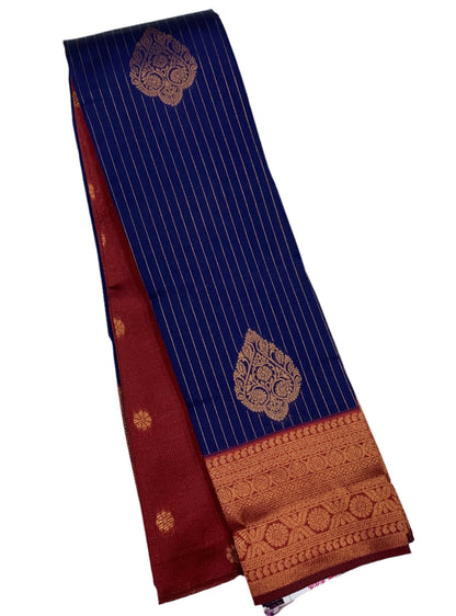 Art Silk Saree Blue Colour with Maroon Border