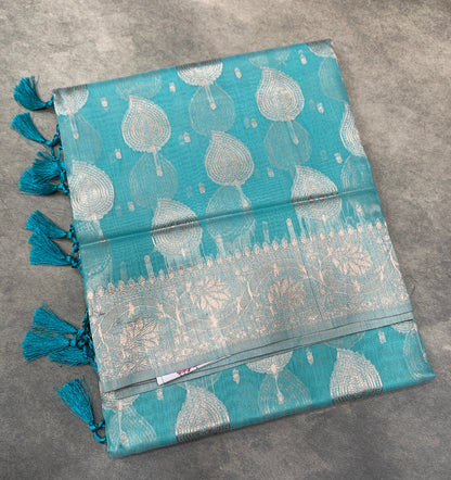 Banaras Katan Saree Sky Blue Colour with Katan Work Border