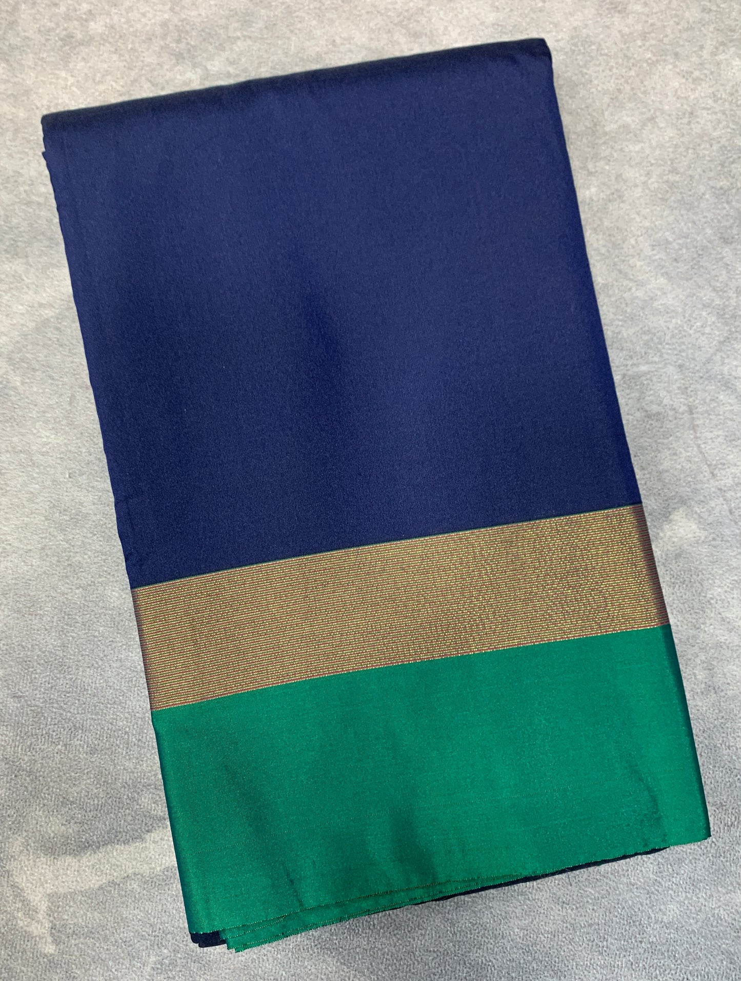 Arani Silk Saree Navy Blue Colour with Green and Golden Zari Border