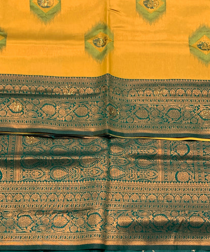 Art Silk Saree Mustard Colour and Stone Work with Green Border