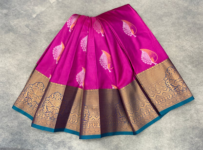 Soft Silk Casual Saree Pink Colour with Rama Green Colour Border