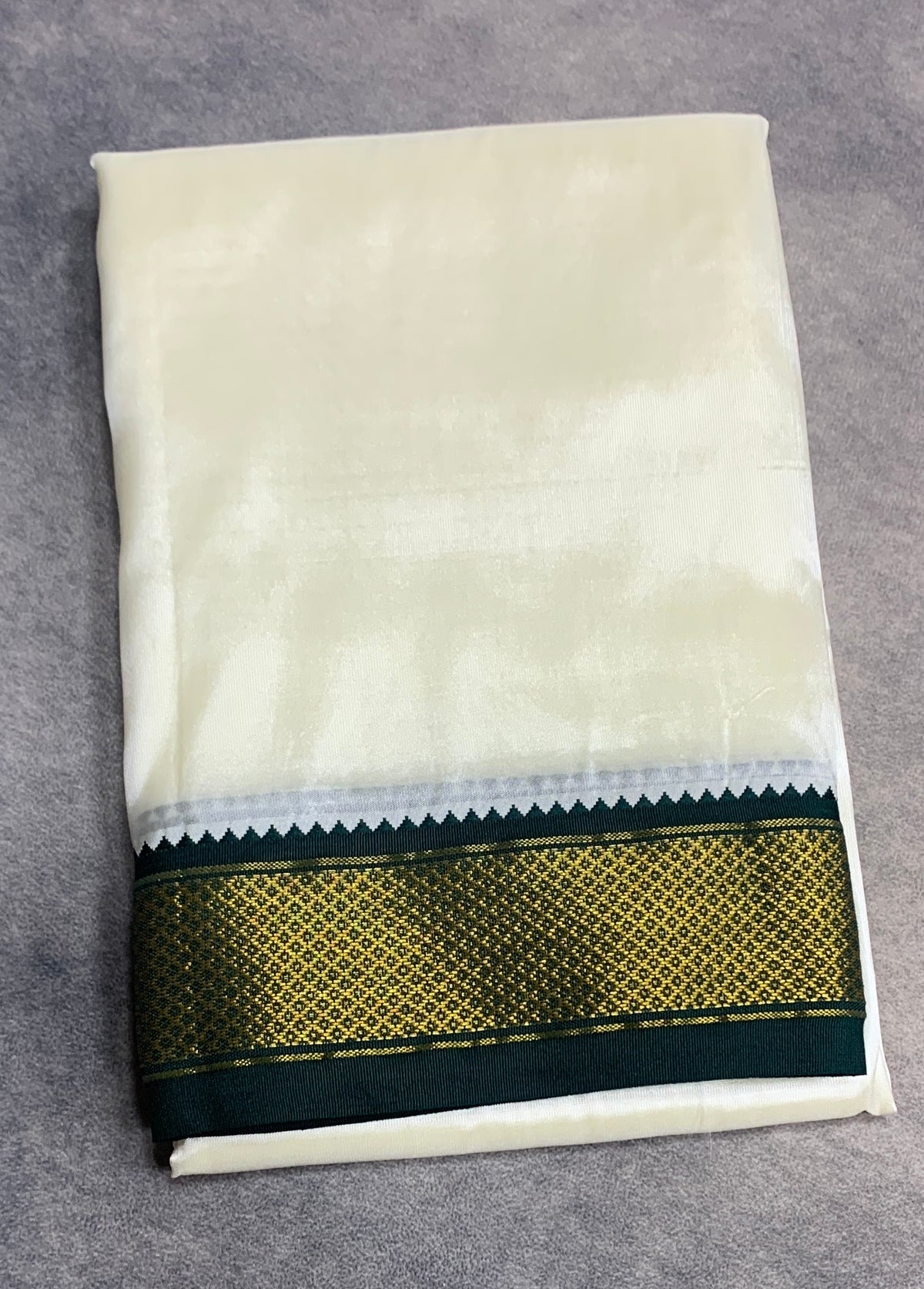 Art Silk Dhoti 8 Mulam Cream with Medium Ganga Jamuna (Green/ Maroon)Border
