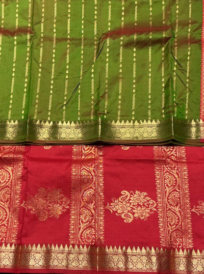 Pure Kanchipuram Silk Saree Olive Green Colour with Golden Border