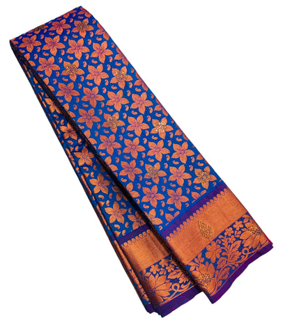 Vegan Silk Saree Blue Colour with Copper and Purple Border