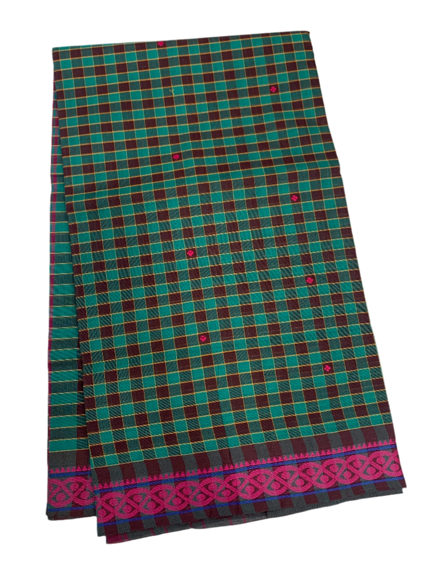 Chettinad Cotton Saree Green Shade with Pink Border