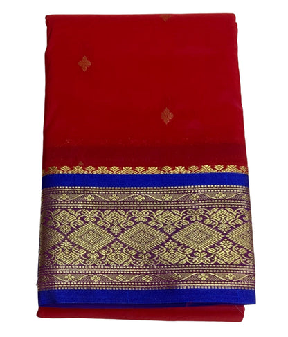 Red Shade Saree with Golden and Blue Border